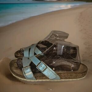 Birkenstock Yao Balance Washed Metallic Aqua Suede Size 40 W9 M7 Narrow